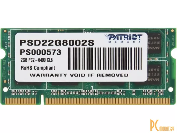 Память для ноутбука SODDR2, 2GB, PC6400 (800MHz), Patriot PSD22G8002S